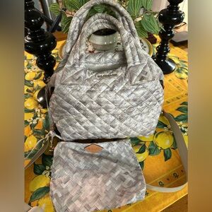 MZ WALLACE Med Sutton Deluxe Quilted Purse Grey Print w/Crossbody Strap NWOT